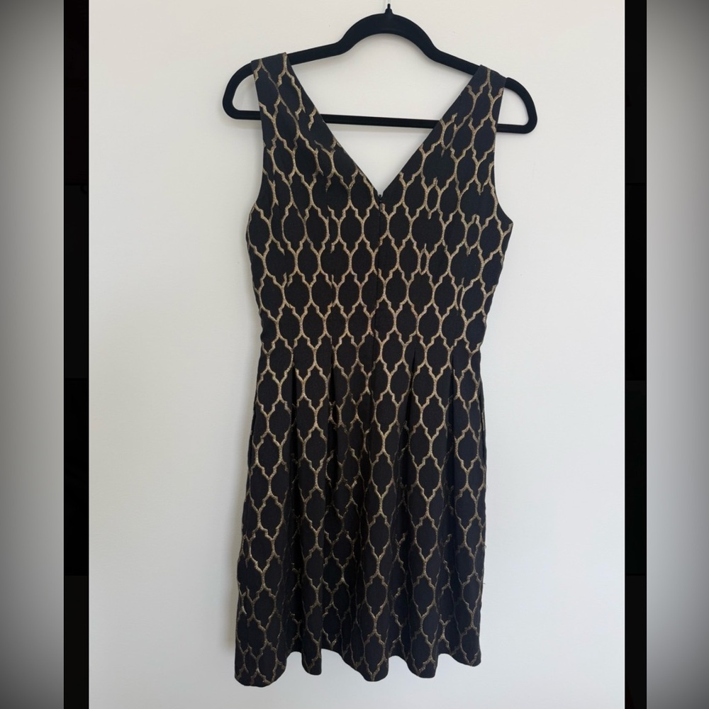 Vince Camuto Black and Gold Patterned Mini Dress